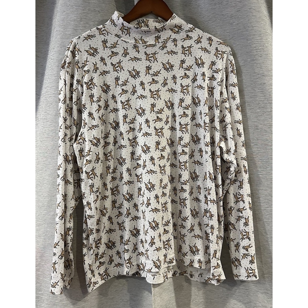 Vintage 90's Holiday Time Reindeer Print High Neck‎ Long Sleeve XL